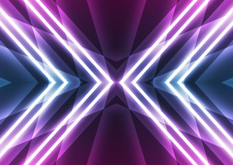 Dark abstract futuristic background. Neon lines, glow. Neon lines, shapes. Pink and blue glow