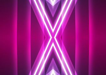 Dark abstract futuristic background. Neon lines, glow. Neon lines, shapes. Pink and blue glow
