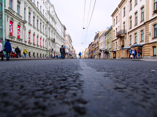 Fototapeta na wymiar View of the city street from pavers