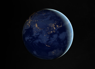 View of planet Earth at night with cities lights on Asia 3D rendering elements of this image furnished by NASA