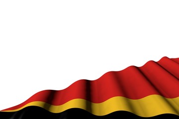 Naklejka premium pretty shiny flag of Timor-Leste with big folds lying in right bottom corner isolated on white - any occasion flag 3d illustration..