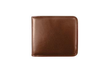 top view brown leather wallet isolated on white background with clipping path