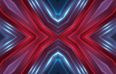 Dark abstract futuristic background. Neon lines, glow. Neon lines, shapes. Pink and blue glow