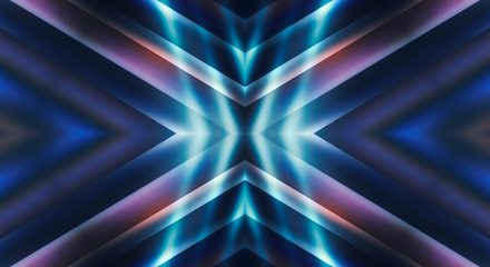 Dark abstract futuristic background. Neon lines, glow. Neon lines, shapes. Pink and blue glow