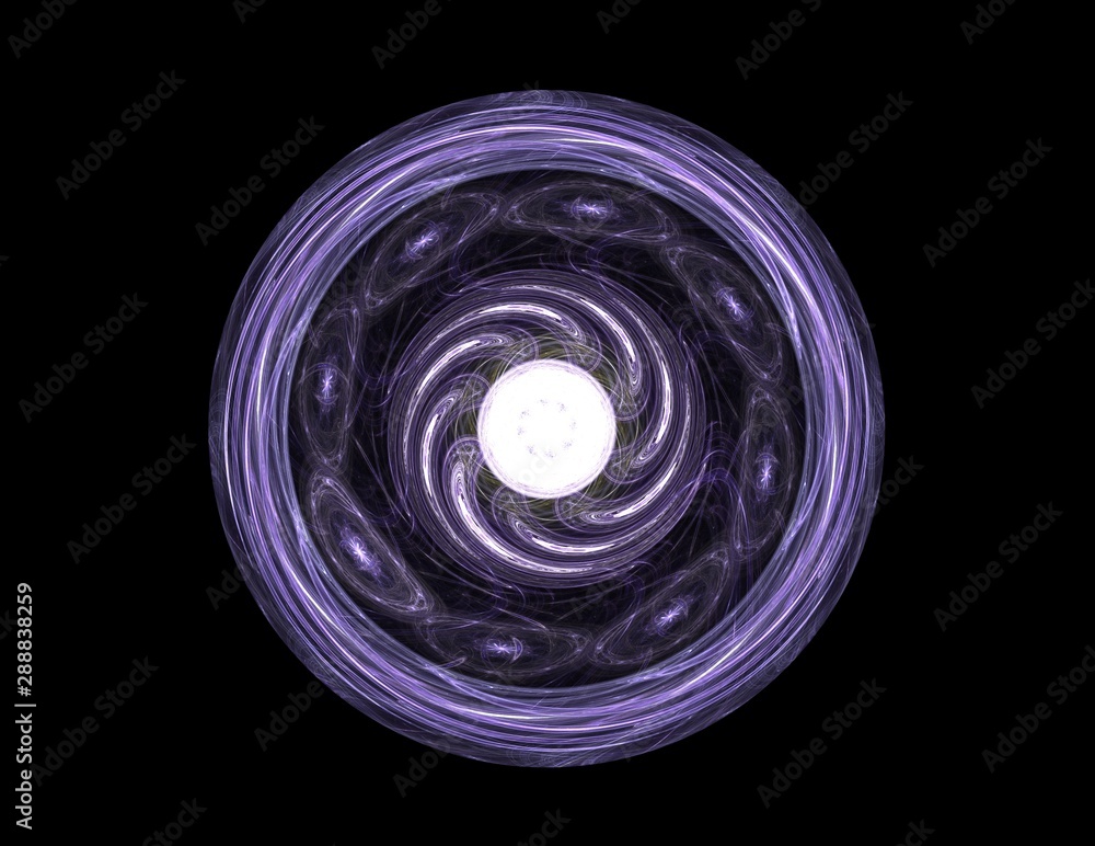 Poster particles of abstract fractal forms on the subject of nuclear physics science and graphic design. ge