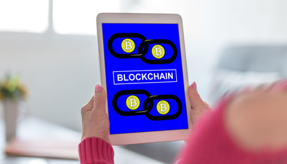 Blockchain concept on a tablet