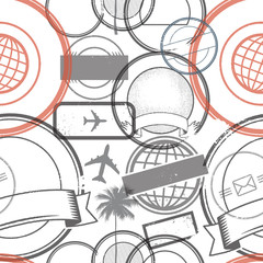 Travel stamps or symbols set seamless pattern