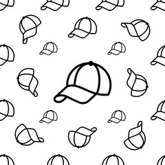 Baseball Cap Icon Seamless Pattern, Base Ball Hat Design