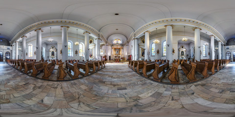 Full spherical seamless hdri panorama 360 degrees angle inside interior of old catholic church in...