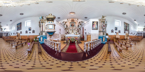 Full spherical seamless hdri panorama 360 degrees angle inside interior of old catholic church in...