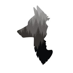 Profile of a man and a wolf