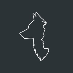 Profile of a man and a wolf