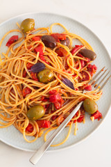 pasta with tomato sauce and basil