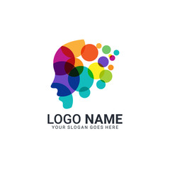 people head logo. human face illustration. mind creative logo