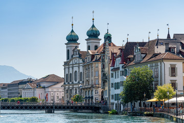 Scenic panorama view on city Luzern, old town and river