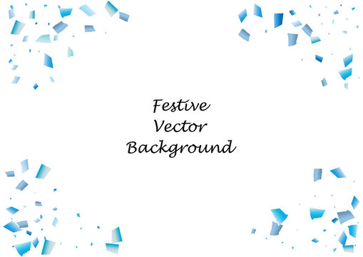Festive blue rectangle confetti background. Abstract frame confetti texture for holiday, postcard, poster, website, carnival, birthday, children's parties. Cover confetti mock-up. Wedding card layout