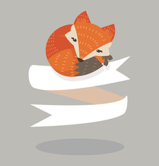 cute fox sleep on ribbon banner