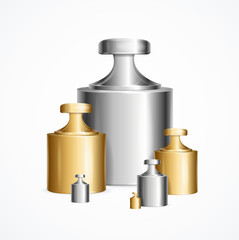 Realistic Detailed 3d Calibration Weight Laboratory Set Different Size. Vector