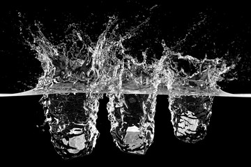 Slow motion Water Falling drop Splash on ground. Isolated. 3D Rendering.