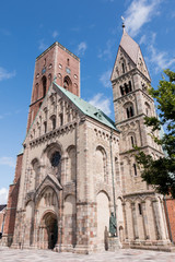 Fototapeta na wymiar Historic Domkirke Cathedral In the traditional historic village of Ribe on Jutland in Denmark