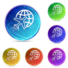 Plane world icon digital abstract round buttons set illustration