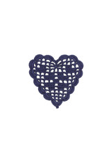 Hearts are crocheted with blue threads. Isolated on white background. Top view. Holiday decor.