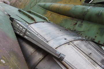 Fragment of a fuselage of an old jet fighter 