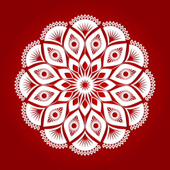 Festive white patterned lace snowflake. The concept of the winter New Year holidays.