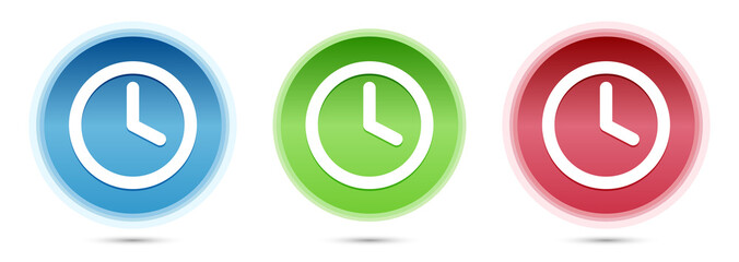 Clock icon glass round buttons set illustration