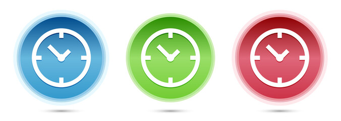 Clock icon glass round buttons set illustration