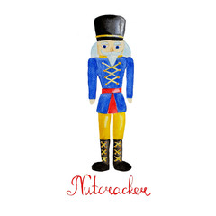 Watercolor hand drawn wooden toy soldier - nutcracker