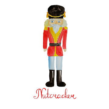 Watercolor hand drawn wooden toy soldier - nutcracker