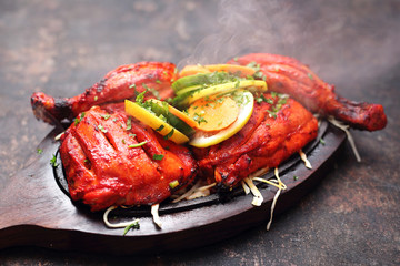 Eastern cuisine. Thai style chicken. Aromatic colorful oriental cuisine.