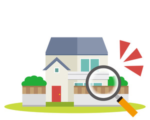 住宅 家 イラスト 一軒家 マイホーム 査定 虫眼鏡 Appraisal Wall Mural Apprais Nisi