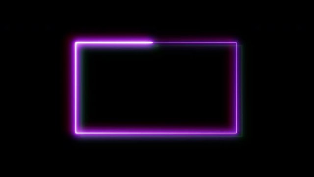 Animated neon rectangular frame. Purple. Light distortion. Alpha channel.