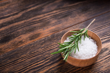 Close-up of salt with rosemary