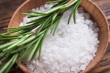 Close-up of salt with rosemary