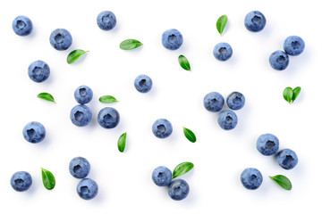 Blueberry isolated. Blueberries background. Blueberry on white background. With leaves. - obrazy, fototapety, plakaty
