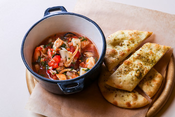 Seafood suop with bread