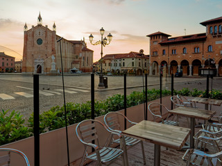 Montagnana, ITALY - August 5, 2019: Evening city in Montagnana's central square