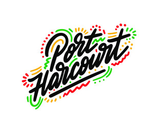 Port Harcourt Word Text Creative Handwritten Font Design Vector Illustration.