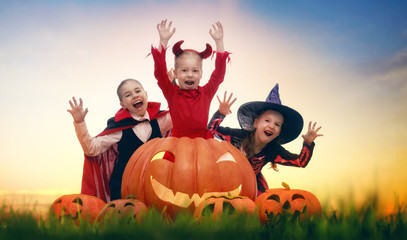 Fototapeta premium kids in Halloween carnival costumes