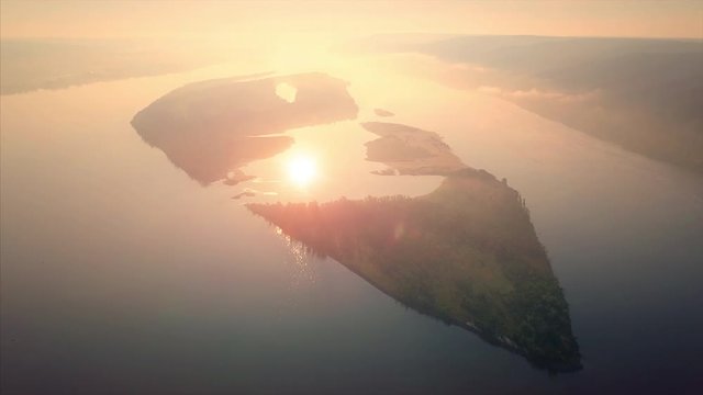 River of Volga and Zhiguli Mountains on sunrise. Russia