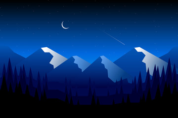 Scenery Mountain landscape with starry night illustration