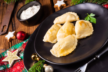 Polish Christmas pierogi with sauerkraut and mushrooms