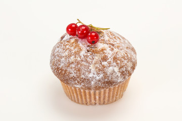 Sweet tasty muffin with red currants
