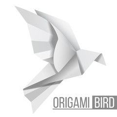 Origami paper bird. Flying pigeon isolated on white