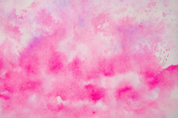 Abstract pink watercolor background, bright contrast, saturated magenta splashes, drops, smudges. Artistic background with paper texture.