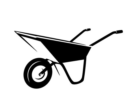 empty garden cart  - wheelbarrow tool black and white vector outline