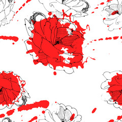 Fototapeta na wymiar Vector seamless pattern of roses, graphic drawing ink and pen.